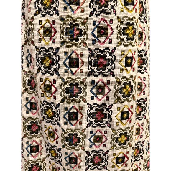VTG 70s Tapestry Carpet Weight MAXI SKIRT Zip XS Needlepoint Pattern Handmade - Picture 9 of 13